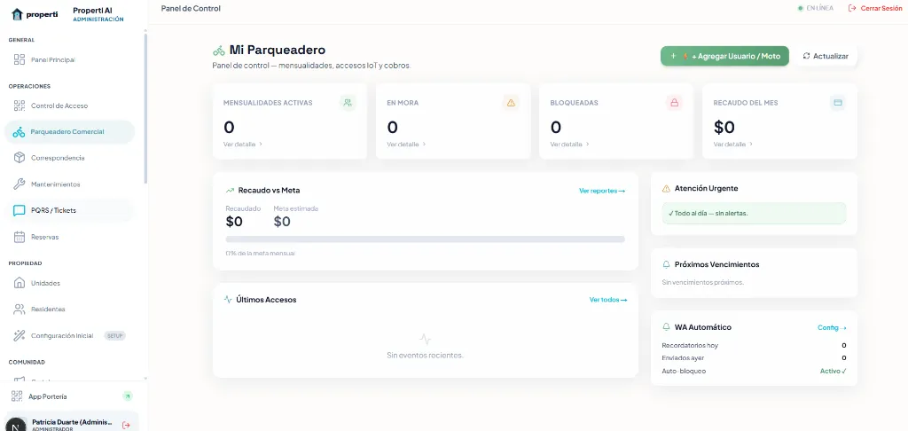 Panel de Control de Parqueadero y Recaudos